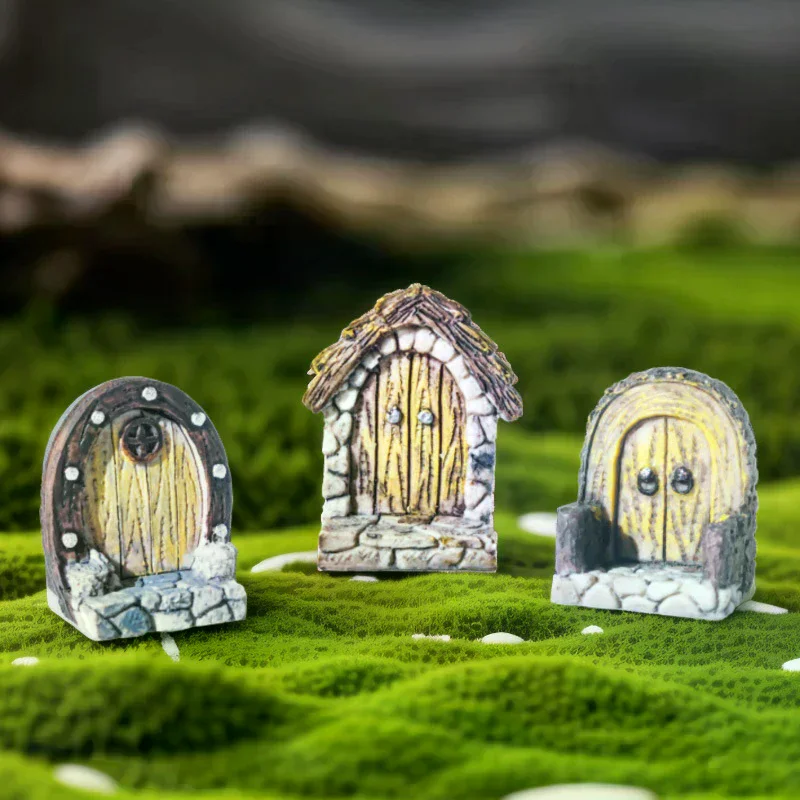 3Pcs Small Wood Door Picture Frame Accessories Rustic Resin Crafts Mini Landscape Naments Home Decor Tree Stump Decorations