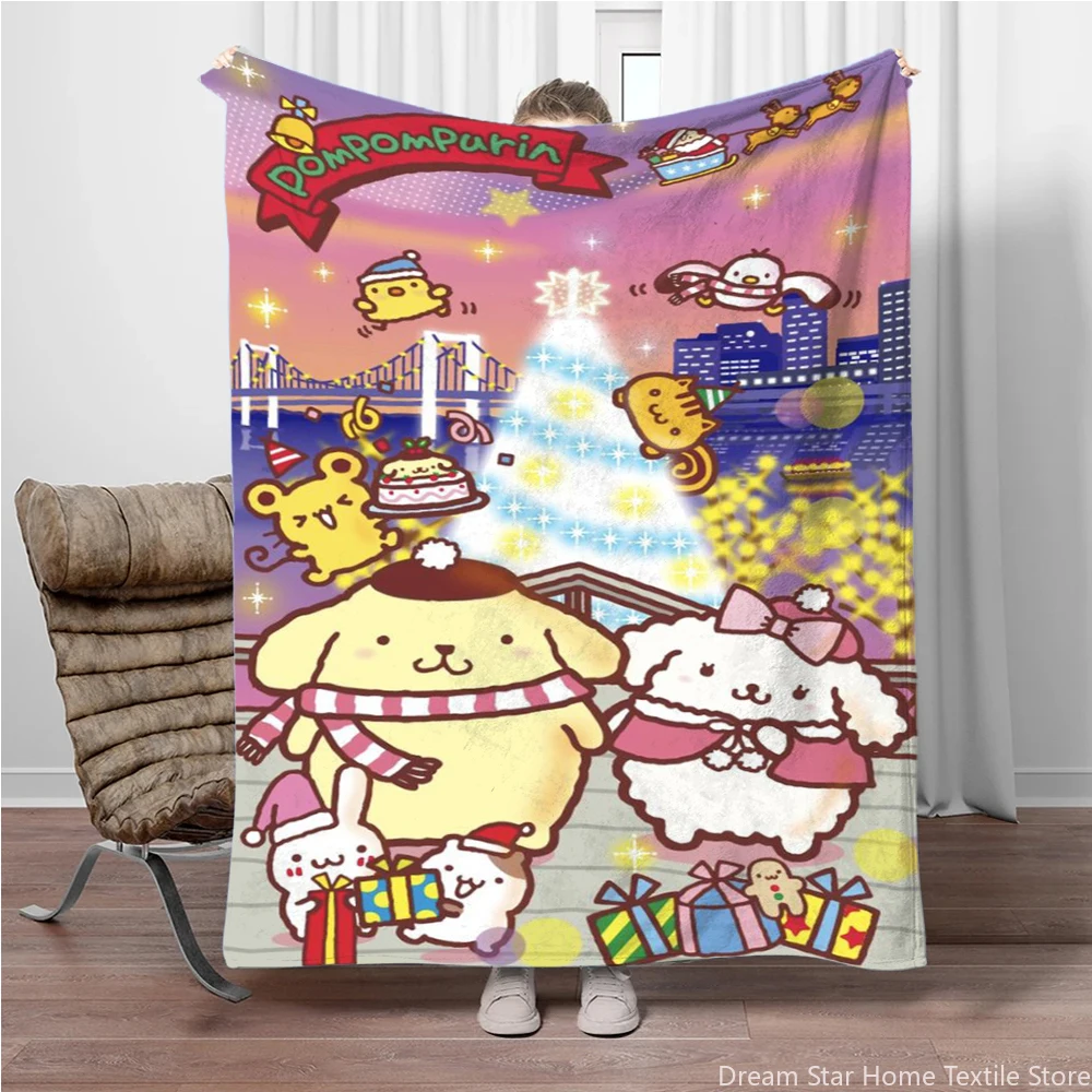 Sanrio Kawaii Pompom Purin Dog Cartoon Flannel Soft Blankets Anime Plush Quilt for Home Sofa Office Picnic Beach Children's Gift