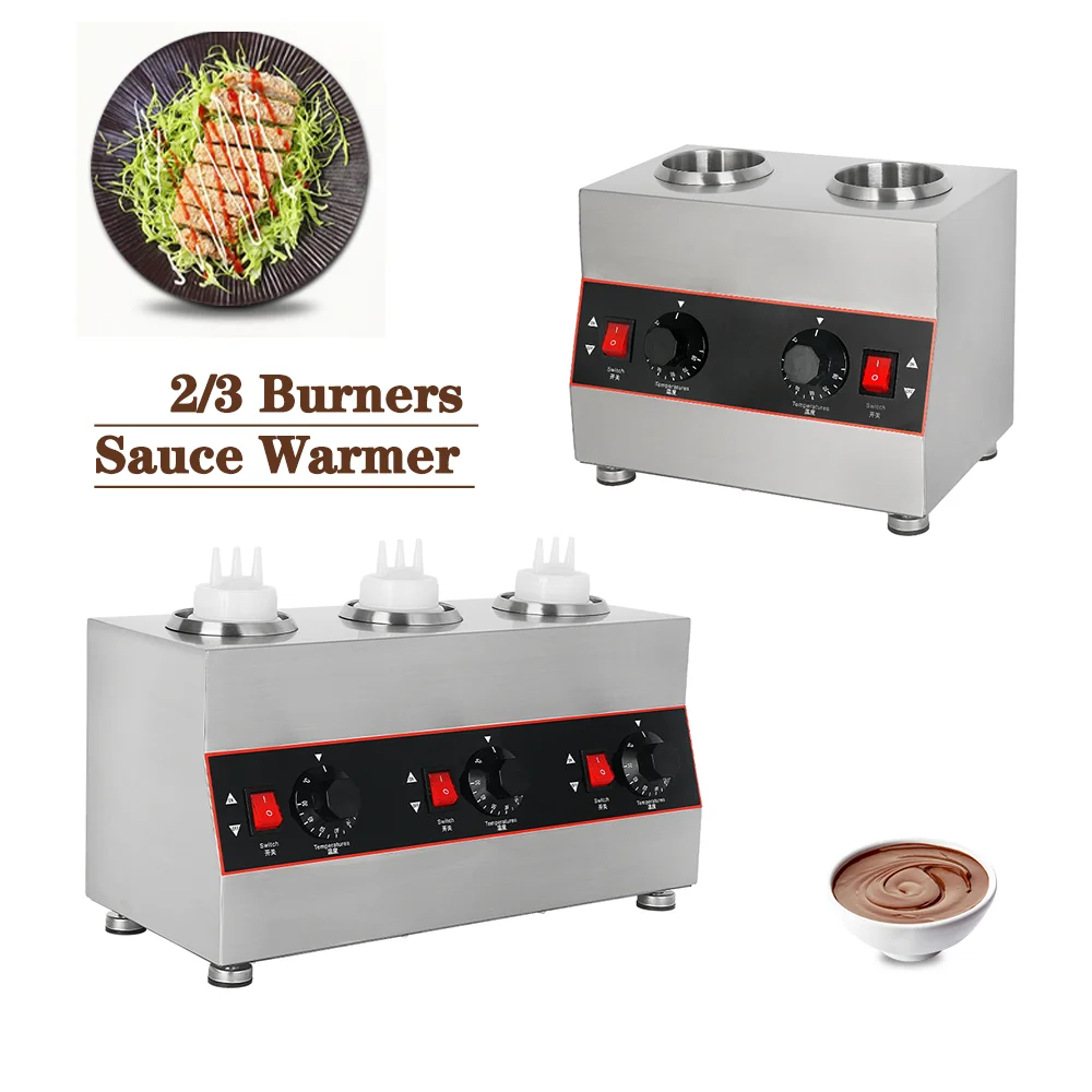 2/3 Bottles Electric Sauce Warmer Hot Chocolate Warming Machine Stainless Steel Chocolate Heater W/ Bottles 320W/480W Restaurant