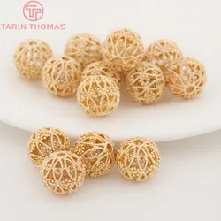 (3412)6PCS 11.5MM 12MM 24K Gold Color Plated Brass Hollow Spacer Beads Bracelet Beads High Quality Diy Jewelry Accessories