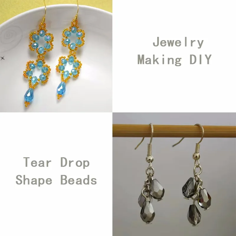 Faceted Teardrop Glass Beads 39 Colors Clear Waterdrop Crystal Beads Center Drilled Drop Spacer Beads for DIY Craft Jewelry view 5