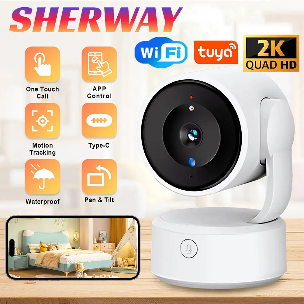 

Камера Tuya Wi-Fi, внутренняя 5-мегапиксельная камера с одним касанием, автоматическое отслеживание, радионяня, 4-кратный зум, PTZ-камера безопасности, ИК-камера ночного видения