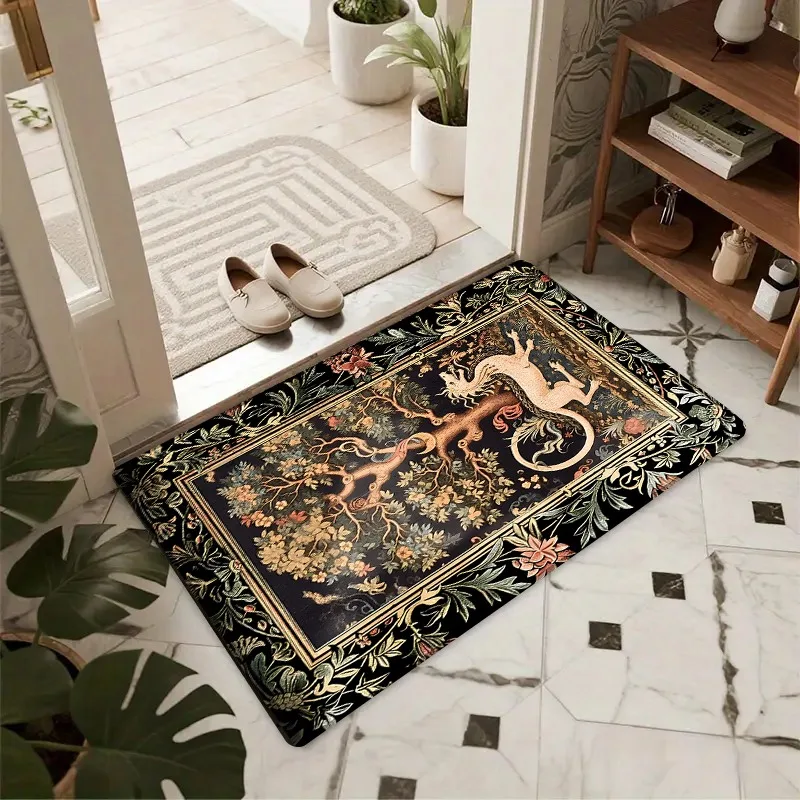 Durable Wear Proof Doormat Antique Pegasus Tree of Life Medieval Art Floor Mat for Front Door Porch Home Decor Halloween