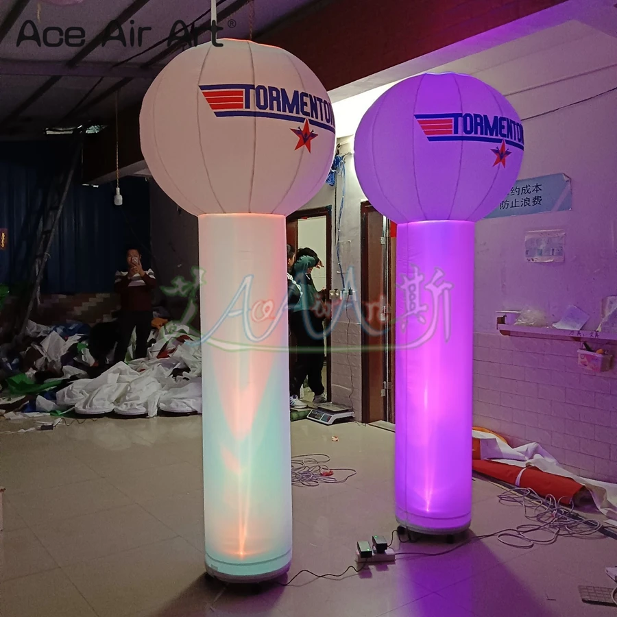 Columna inflable LED de 2 piezas y 2,4 m H, tubo con una bola en la parte superior para decoración de fiesta de boda