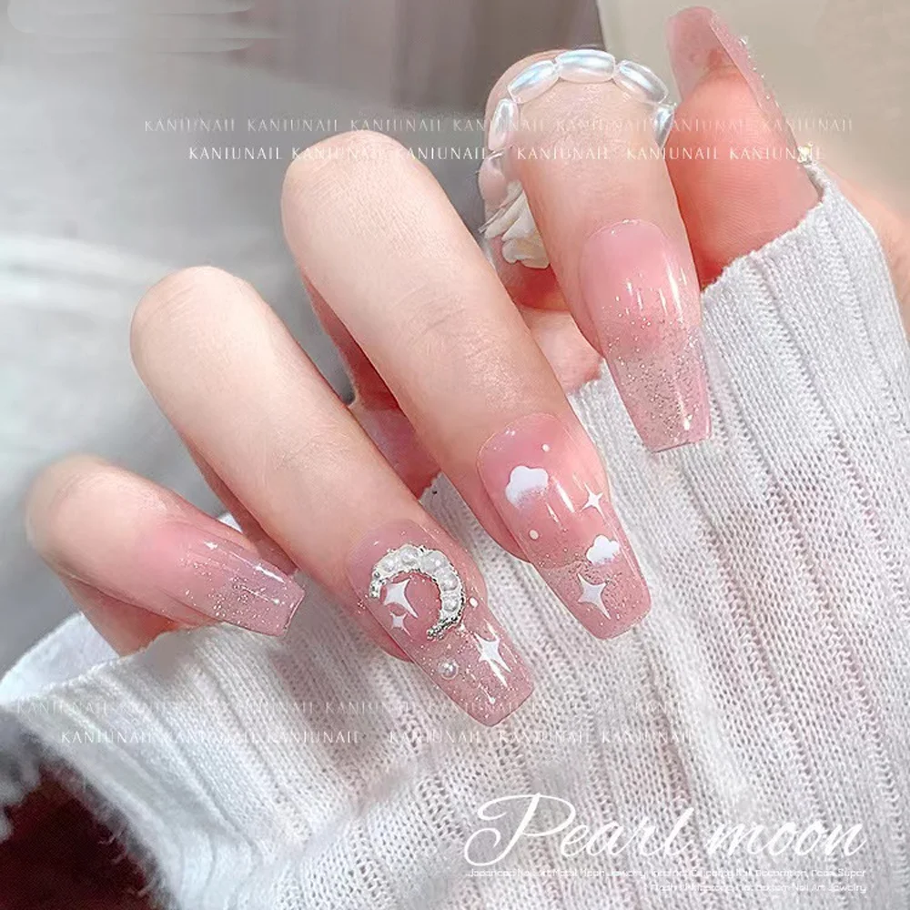 10 sztuk księżyc Nail Art Charms 3D AB diamenty perła stop Moon Flatback ozdoba do paznokci dżetów japoński wzór Manicure biżuteria