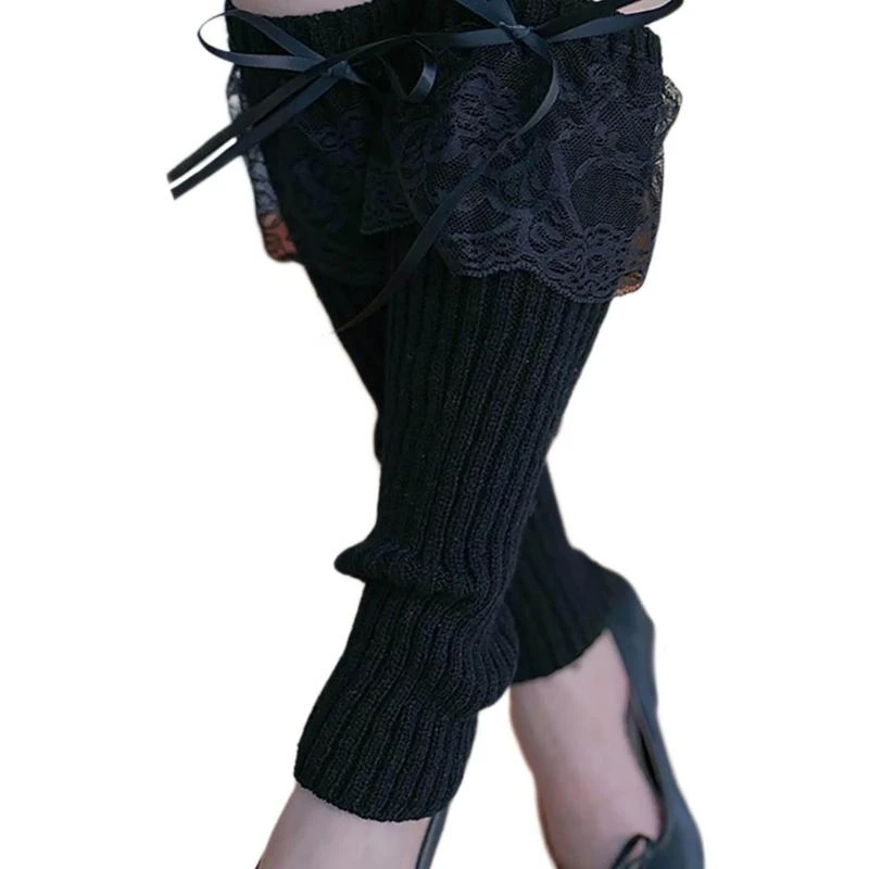 الجمالية الأنيقة الدانتيل تقليم جوارب السيقان للنساء الأنماط اليابانية الحلو Bowknot مضلع متماسكة الساق غطاء للأكمام الجوارب #2