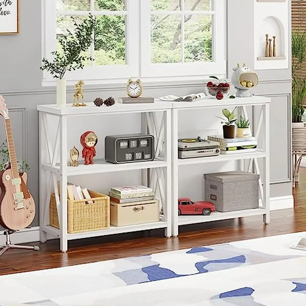 Rústico Madeira Metal Estante, impermeável prateleiras em camadas, carvalho branco, Living Entrada Quarto Office Home Decor, 29.53 ", 3-Camada