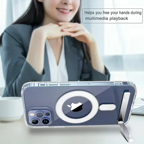 Genomskinligt magnetiskt telefonskal med stativ för iPhone 17 Pro Max Air 16 15 14 Plus 13 12 11 Mini för trådlös laddning baksida 10 best sales iPhone 15 Pro-skal - №10