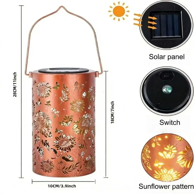 Colorful Sunflower Hummingbird Solar Powered Lights Metal Hanging Projection Lantern for Outside Table Garden Patio Yard Decor