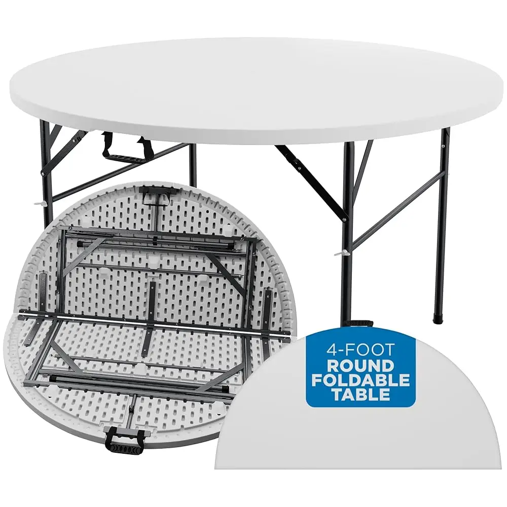Round Folding Table,48"" Round, White Plastic
