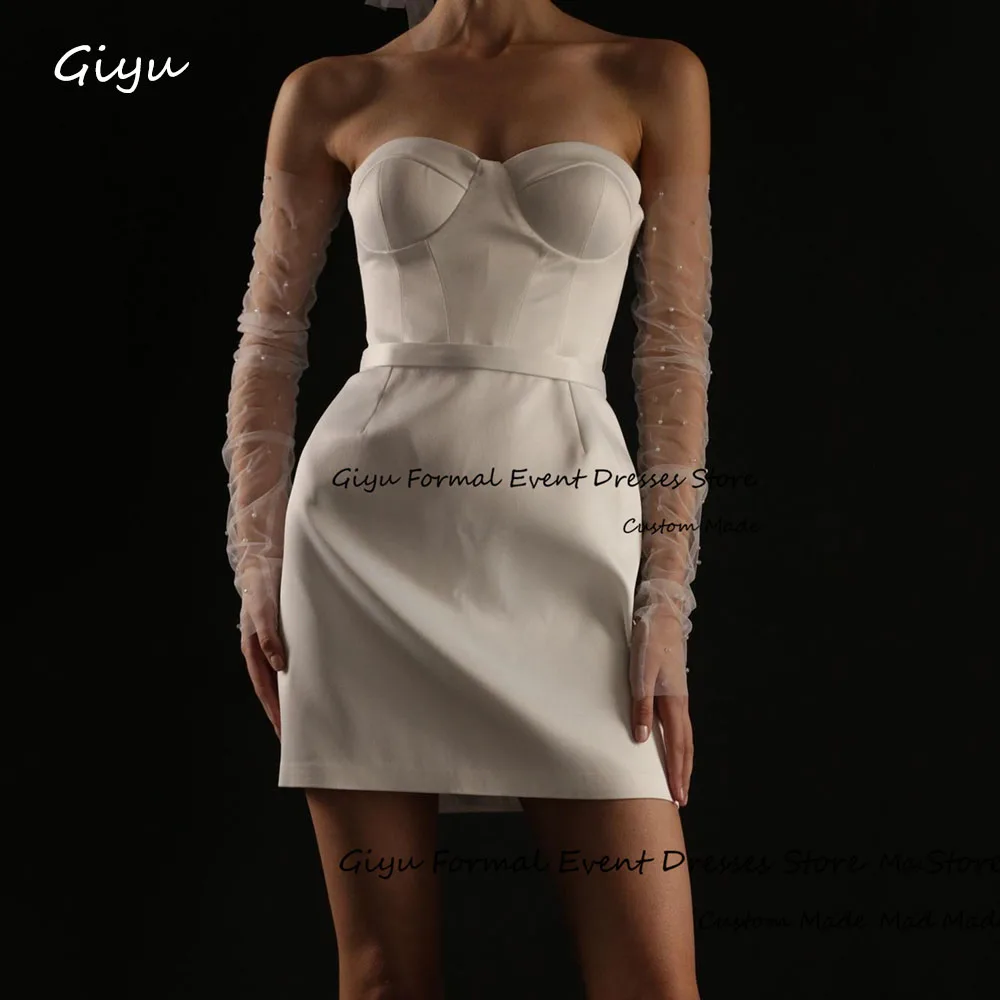 

Giyu Simple Lvory Mini Wedding Dresses 2024 Sweetheart Collar Mini-Length Above Knee Bridal Gown Evening Party Dress