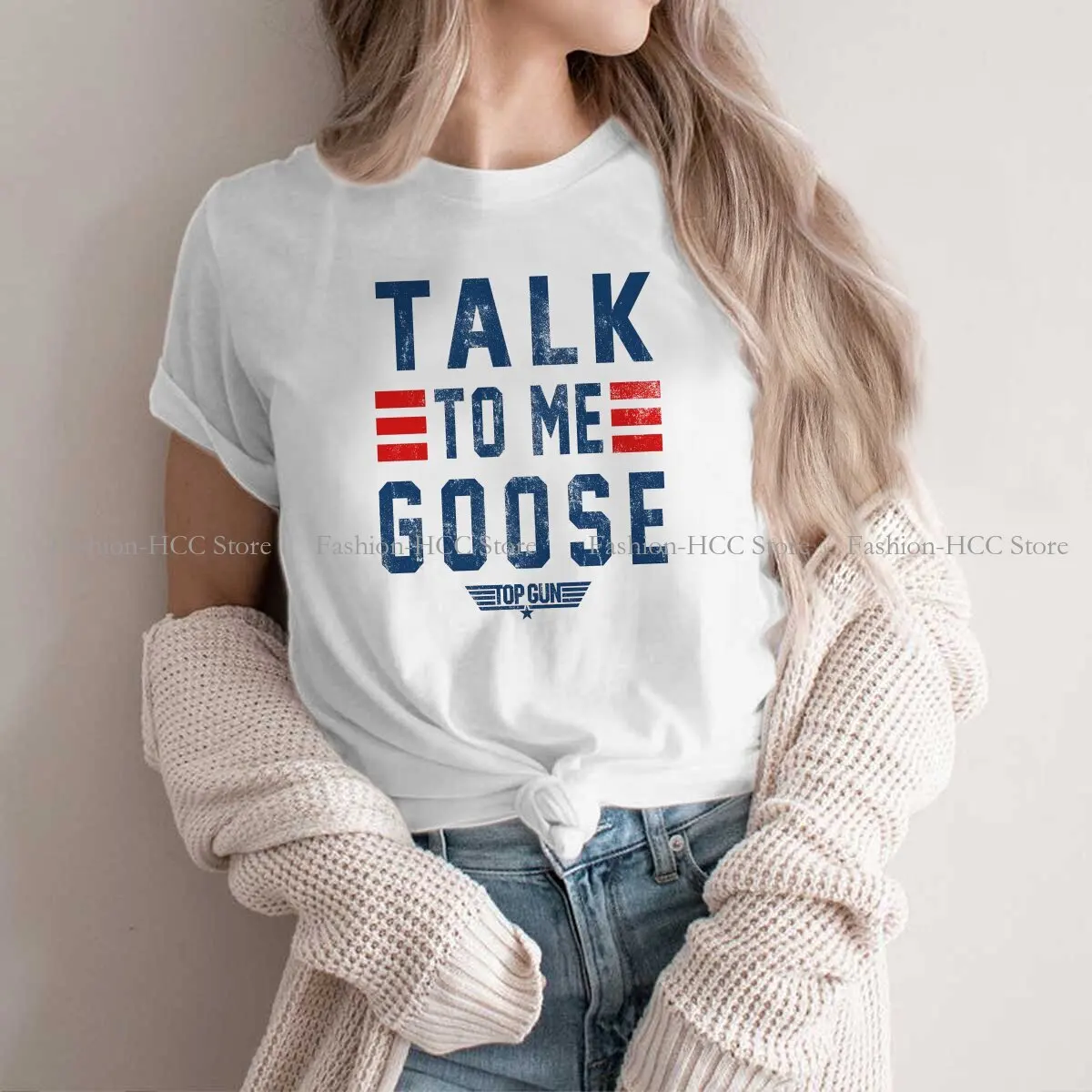 

Polyester TShirts Talk To Me Goose Distressed Collegiate Text Personalize Men's T Shirt New Trend Tops