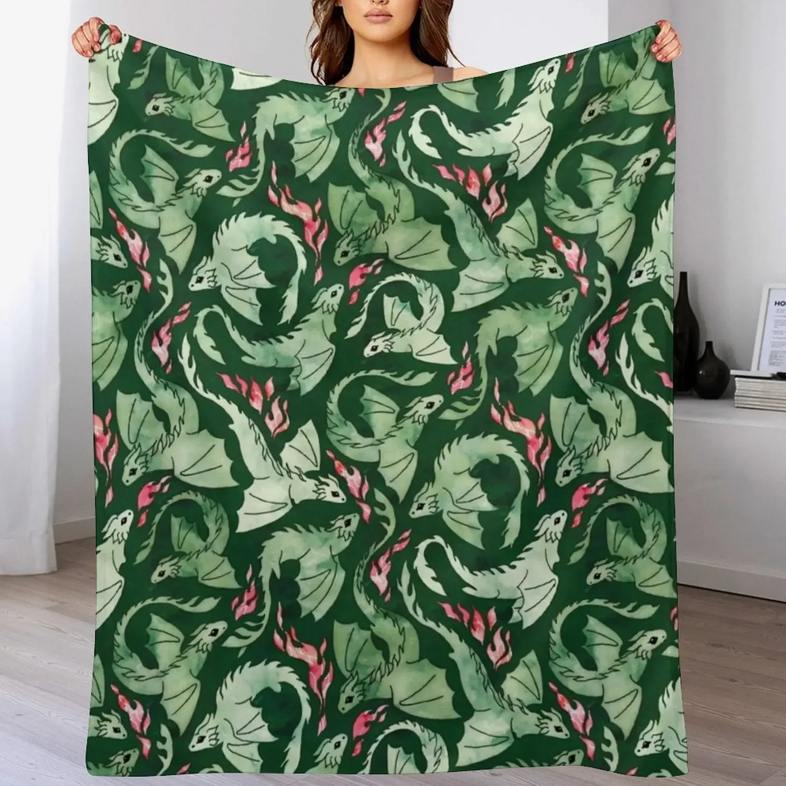 

New Dragon fire dark green Throw Blanket Multi-Purpose Flannel Plaid blankets ands Blankets