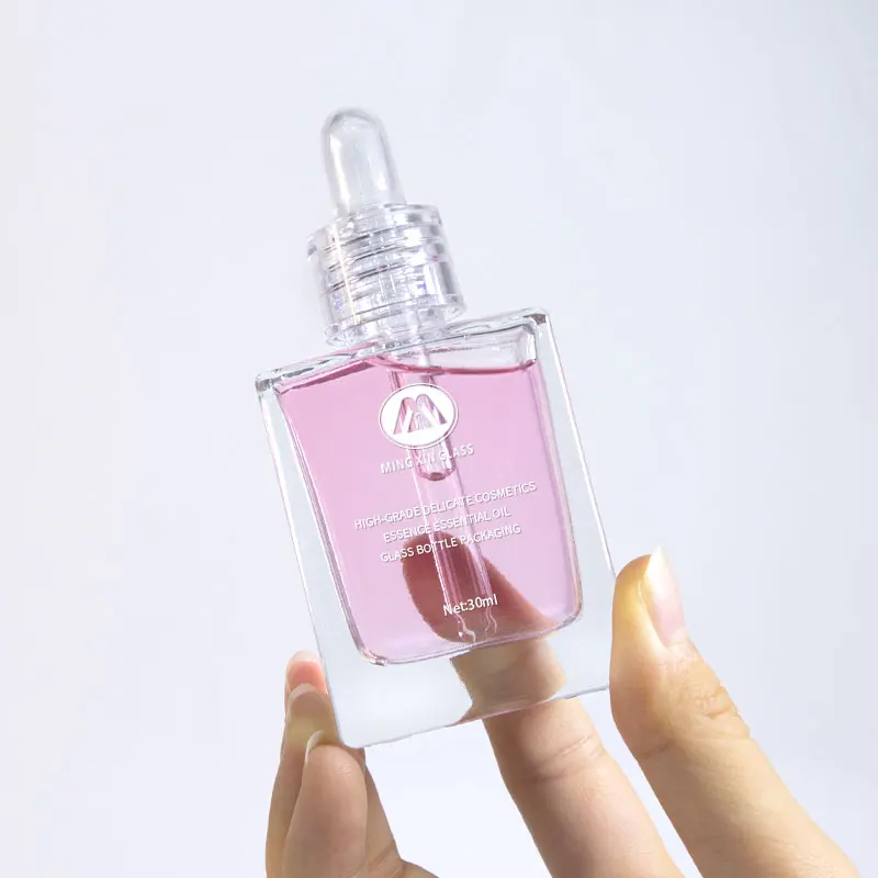 Luxury Guangzhou Factory Outlet Clear 30Ml 50Ml 100Ml 15Ml Transparent Flat Square Rectangle Emulsion Oil Dropper Glass Bottles