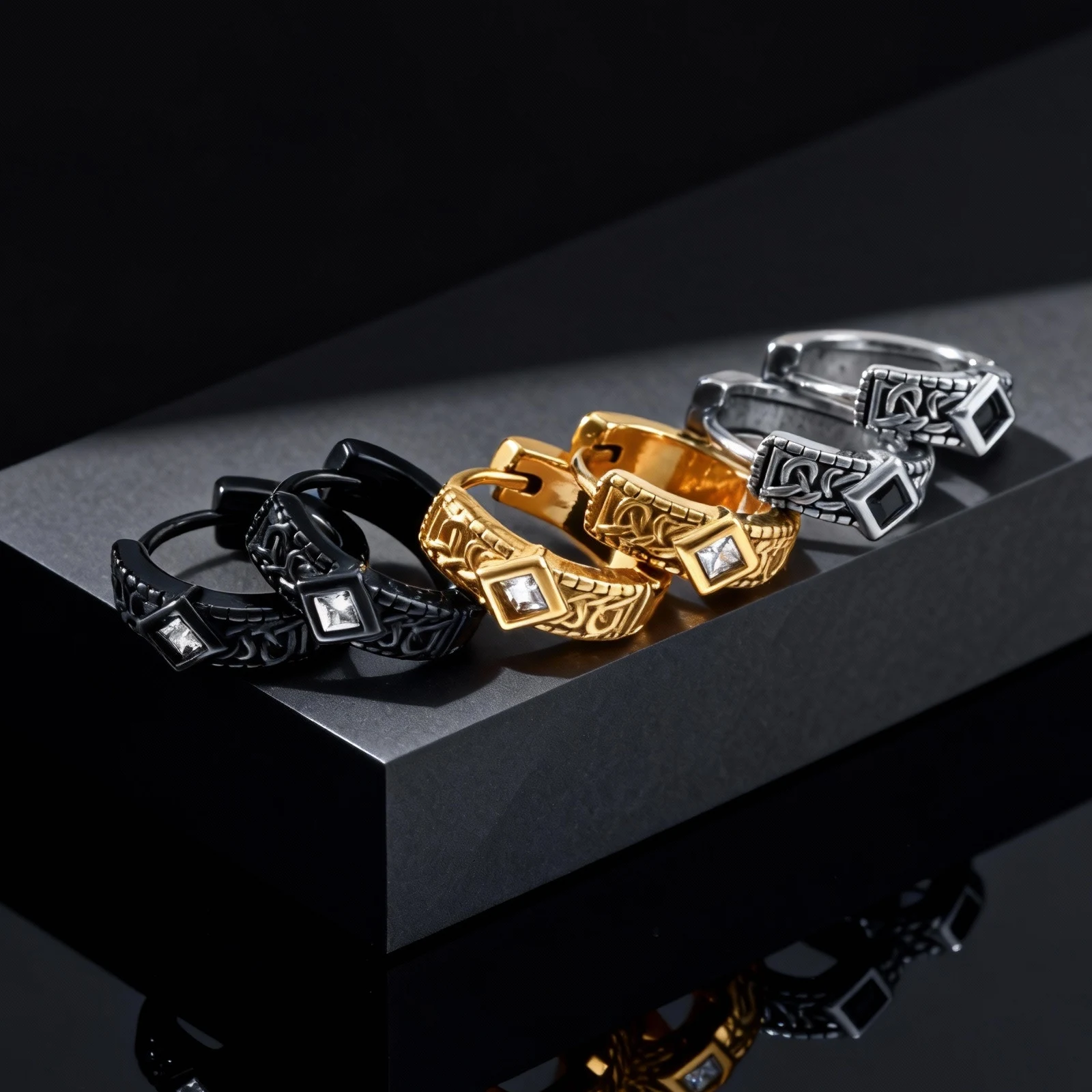 Unique Rhombus Stainless Steel Hoop Earrings, Vintage Punk Silver Gold Color Small Earrings, Gothic Trendy Jewelry for Men