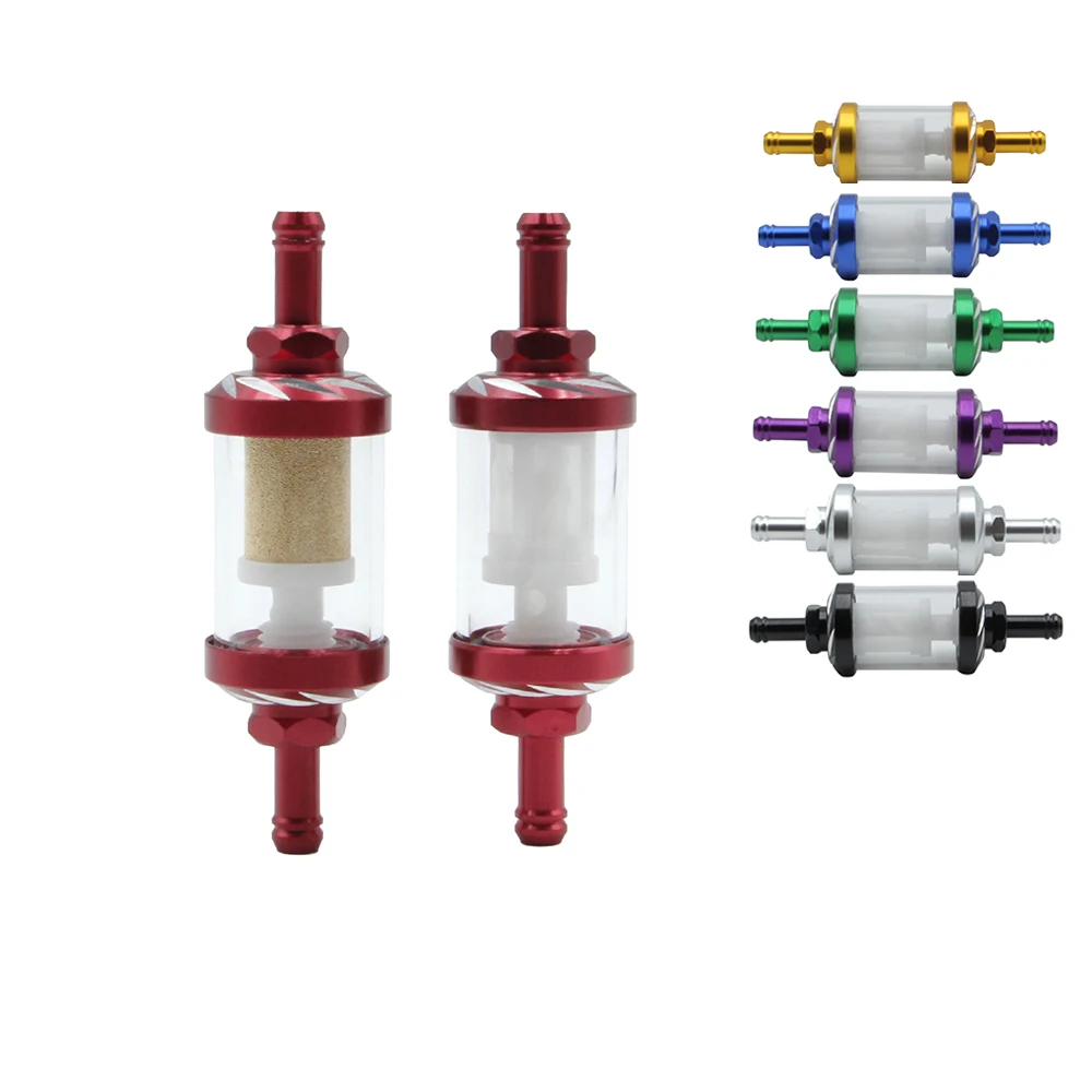  2 Pack Universal 8mm Gasoline Fuel Filter CNC Aluminum Alloy Glass Gas Fuel Oil Filters For Motorcycle Dirt Pit Bike ATV Quad
