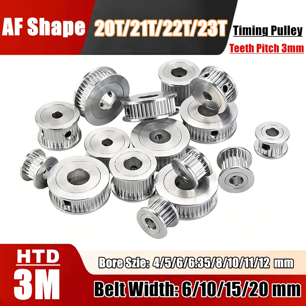 20T/21T/22T/23T HTD 3M Timing Pulley for Width 6/10/15/20mm HTD3M Belt Groove Aluminium Alloy Wheel Bore 4/5/6/6.35/8/10/11/12mm