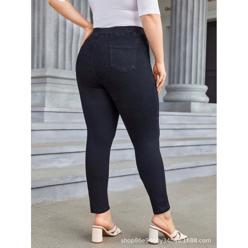 Cross-Border European and American plus Size Denim Elastic Elastic-Waist Slim-Fit Pants FatMMPencil PantsTEMUAmazonSHEIN