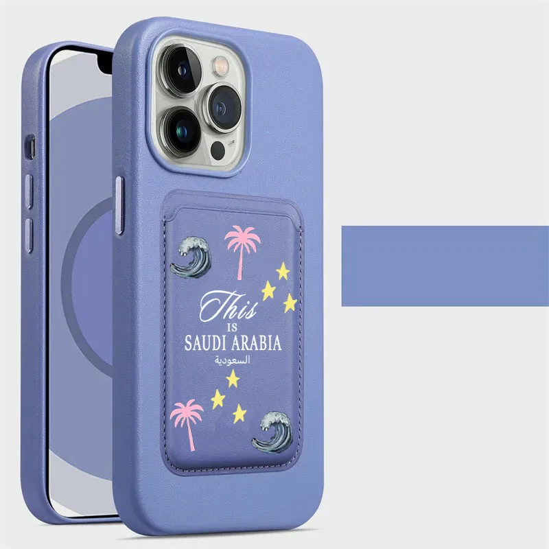 Funda magnética de cuero PU de lujo para Iphone, carcasa Magsafe de Arabia Saudita, Plams, Camels, Stars, 16, 14, 12, 13, 15 Pro Max Plus