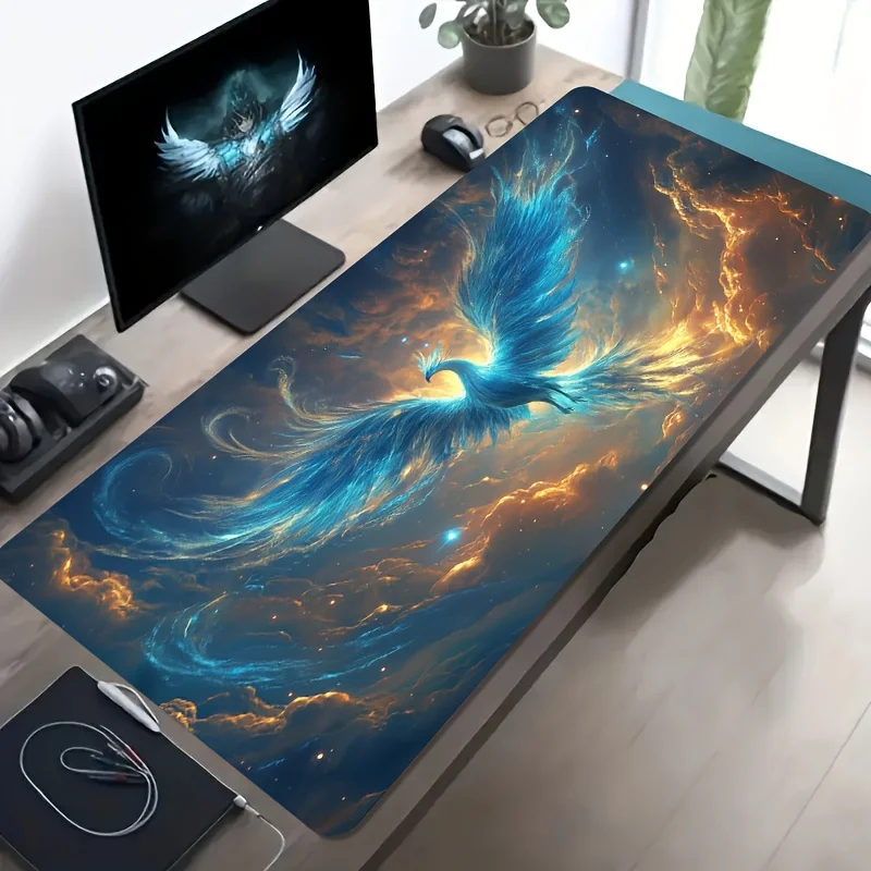 Blue Phoenix Galaxy Large Gaming Mouse Pad Non-Slip Rubber Desk Mat for Office and Computer Decor