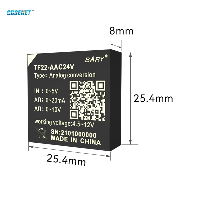 Analog Signal Conversion Module 0～5V to 0～20mA/0～10V 1.2W Output 24V CDSENET TF22-AAC24V Small Size For Smart Home Industrial