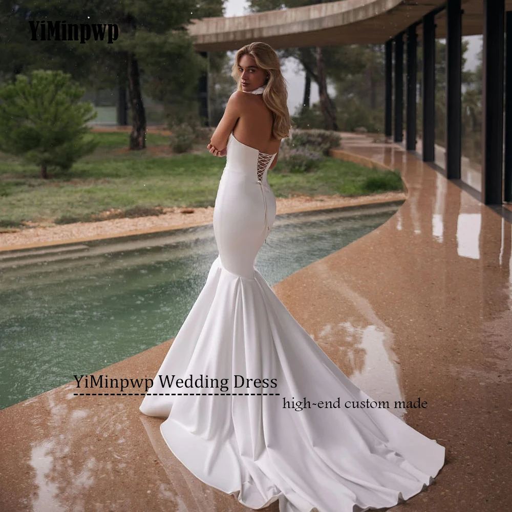 فساتين زفاف فاخرة حورية البحر للنساء 2025 فستان زفاف من الساتان مطوي بدون حمالات وأربطة بدون ظهر فيستدوس دي نوفيا مخصص