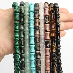 Natural Stone Bamboo Joint Shape Tiger Eye Aventurine Jades Black Agate Opal Quartz Loose Spacer Beads For Jewelry Making 8x12mm