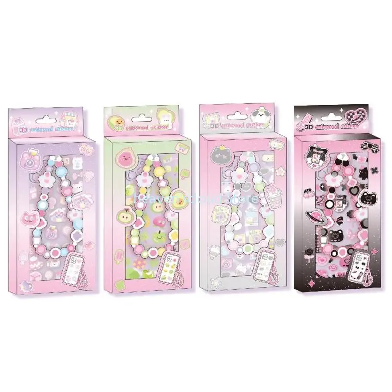 

Y88B Decorative Sticker Phone Chain Charm Set Embossed PVC/PET Sticker for Scrapbooking Journal Laptop Phone Case Decoration
