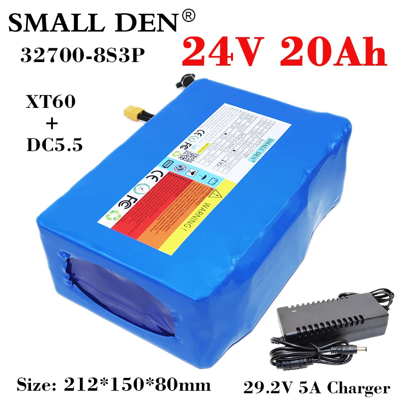 

24V 20Ah 32700 Lifepo4 battery pack 8S3P Built-in 50A Same port BMS for Electric tricycle wheelchair lawn mower+29.2v 5A charger