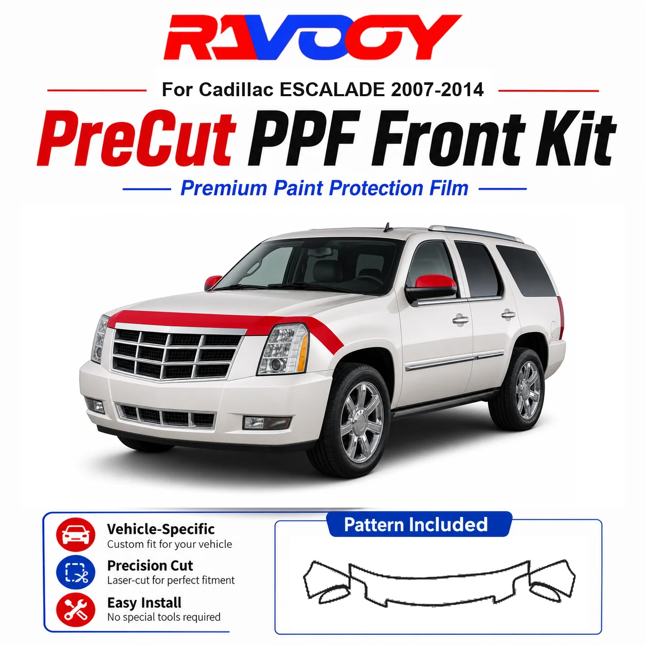 

8.5mil TPU Precut PPF Kit For Cadillac ESCALADE 2007-2014 - Hood, Fenders & Mirror Set - Self-Healing Clear Bra Film