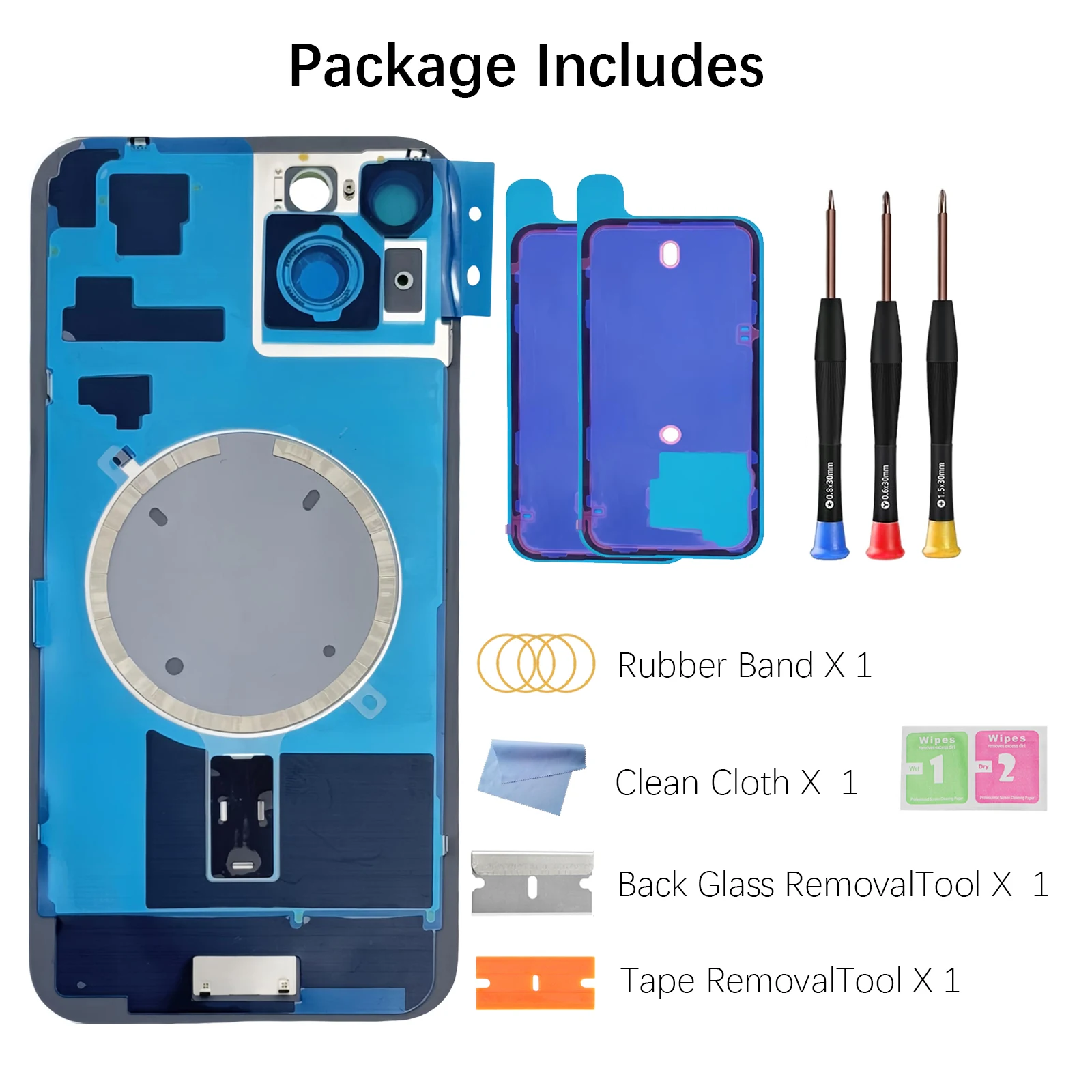 بديل الزجاج الخلفي لهاتف iPhone 15 - غطاء خلفي بإطار مقاوم للماء وعدسة الكاميرا ومجموعة أدوات إصلاح احترافية
