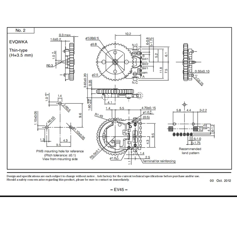 1pcs/lots 100% Japanese EVQWK7002 360 degree 12 position rotary dial with switch TV roller encoder