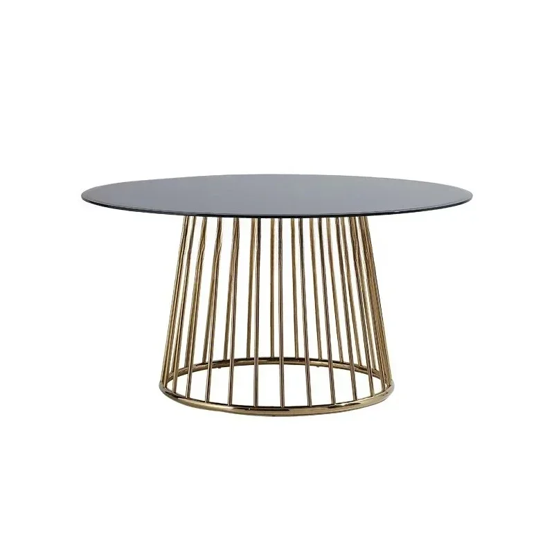 Italian minimalist light luxury tempered glass dining table Home restaurant French stainless steel, hotel meal round table