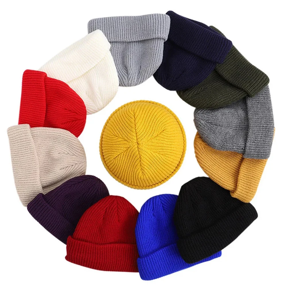 Casual Short Thread Skullies Beanies Winter Warm Knitted Hat for Adult Men Women