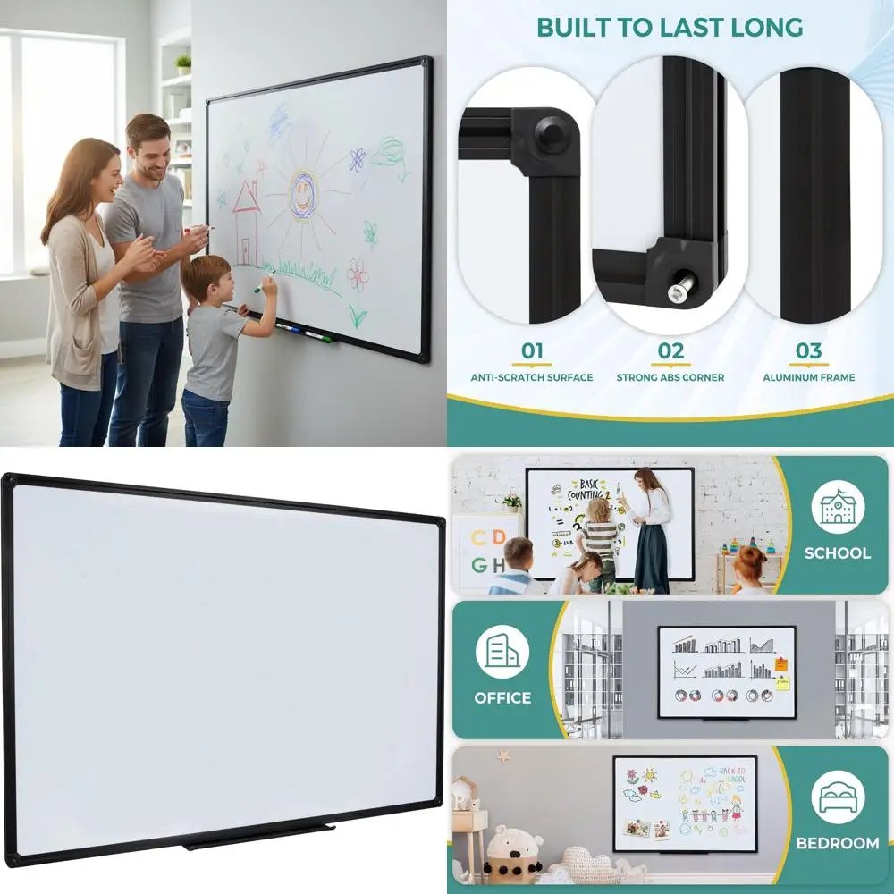 

Magnetic Whiteboard, 48 x 24, Wall-Mounted Dry Erase Board with Pen Tray, Aluminum Frame for School, Office, Home