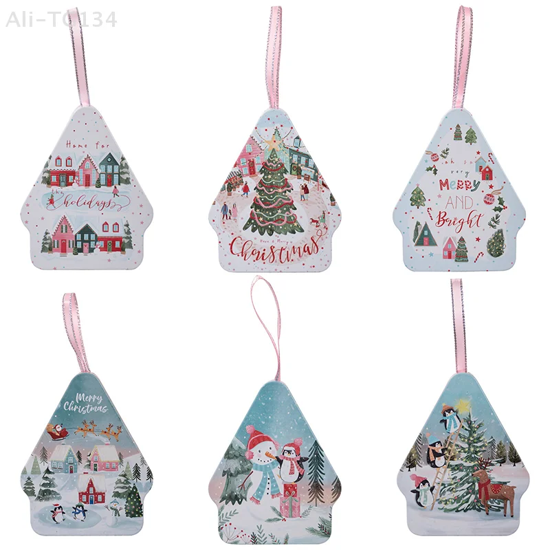 صندوق تخزين صفيح مزخرف لعيد الميلاد مع حبل حلوى/بسكويت/صندوق مجوهرات لتزيين شجرة عيد الميلاد