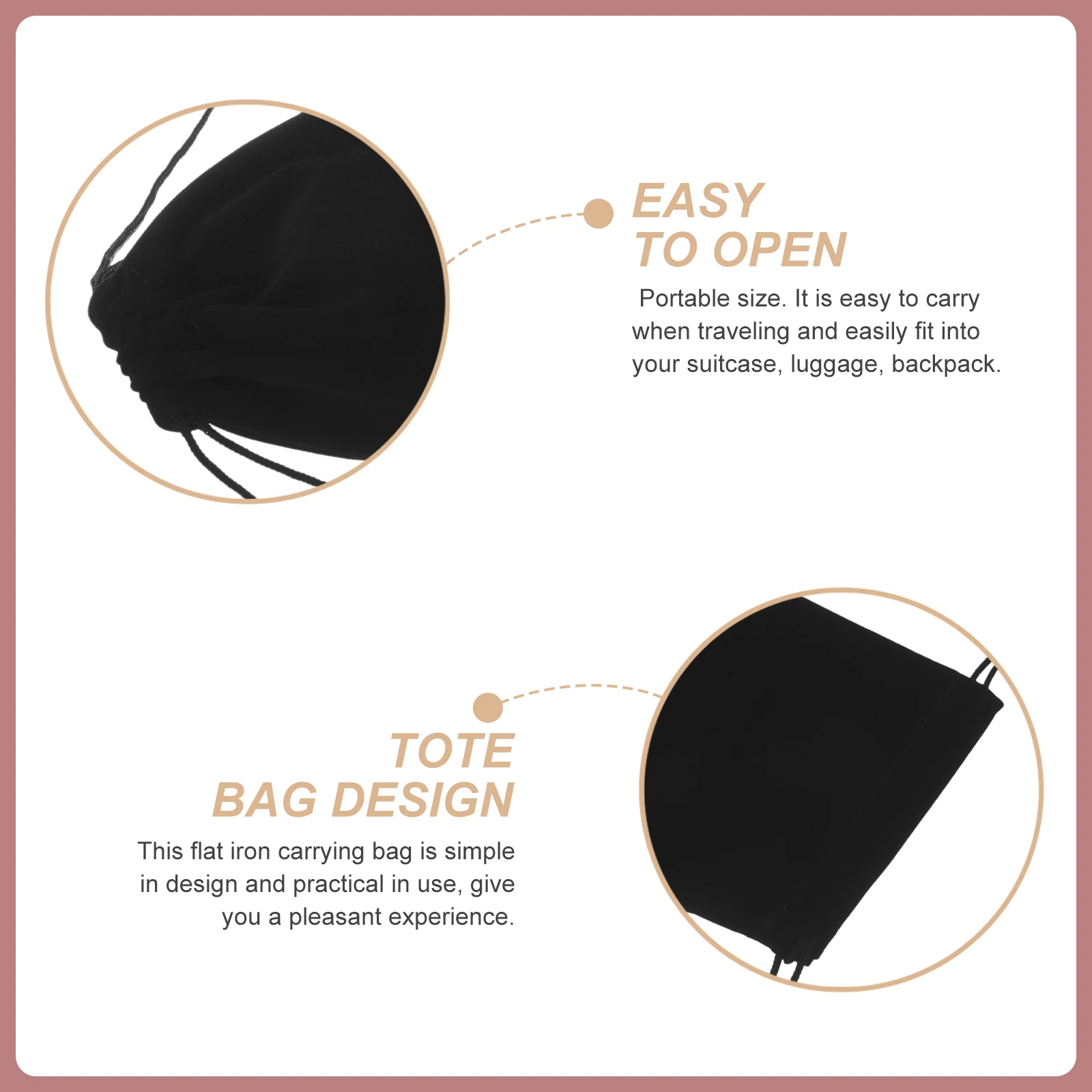 

5pcs Iron Storage Bag Travel Organizer Flannel Cover Drawstring Curling Iron Holder Wall Mount Portable Hair Tools Holder