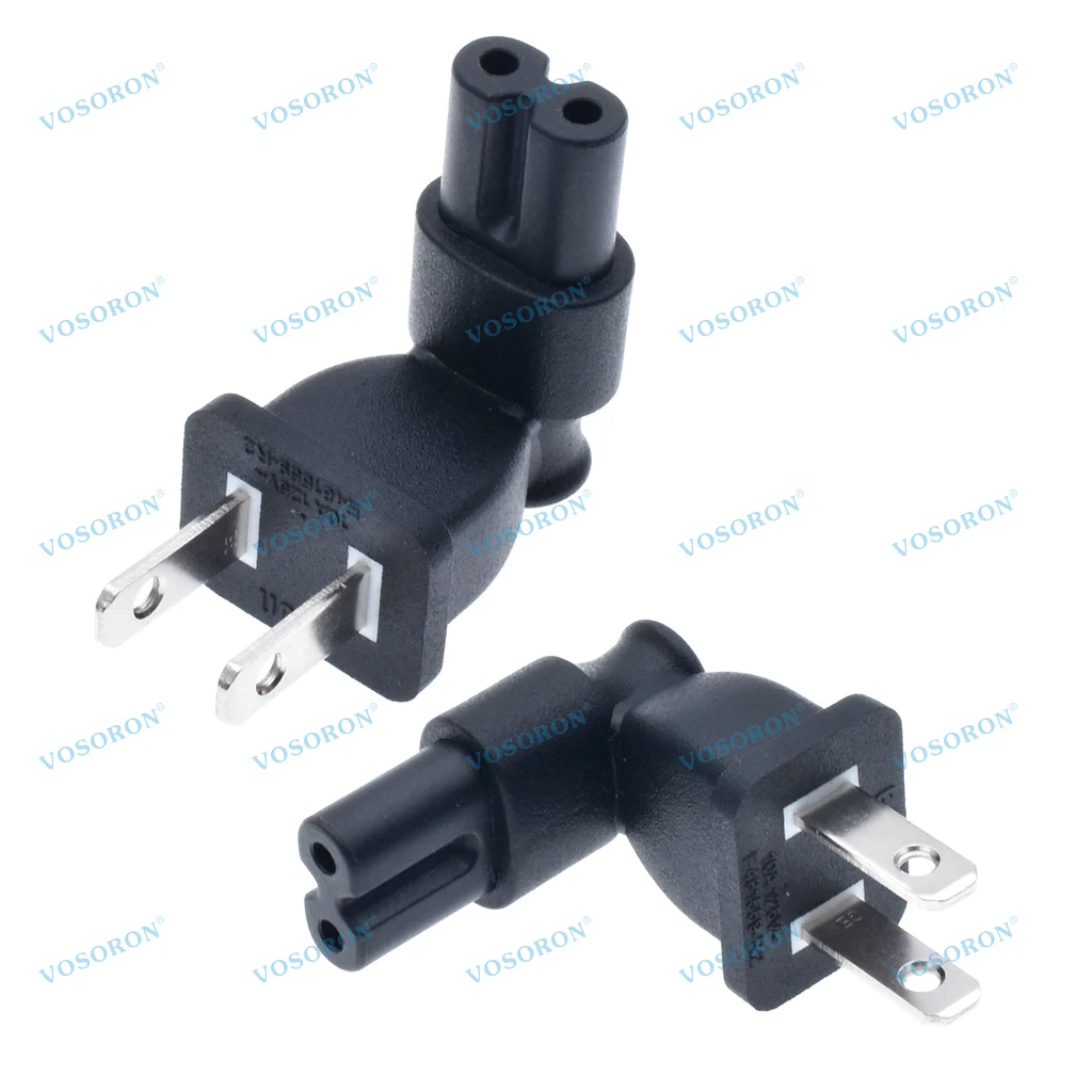 US 2 Prong Right Angle AC Power Adapter,VOSORON 90 Degree AC Power Plug Adapter IEC C7 Receptacle to NEMA 1-15P