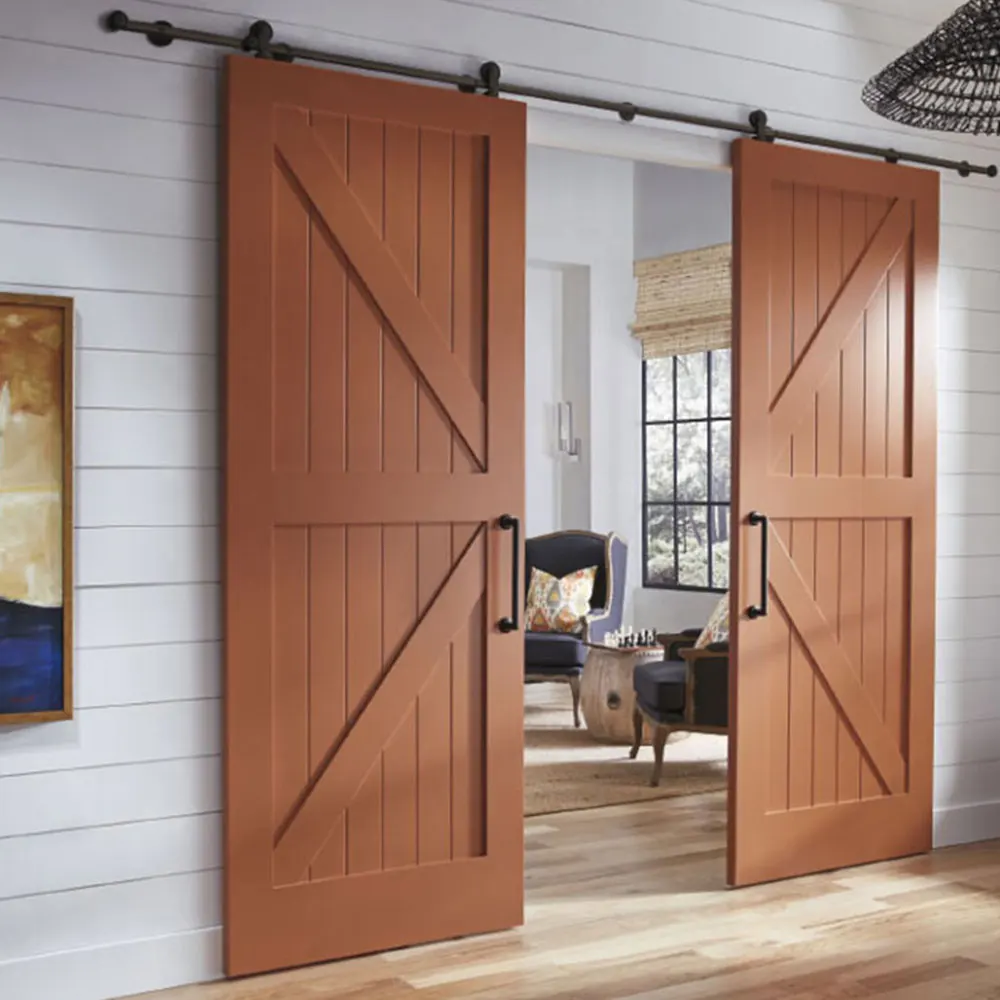 

American style original wood barn door vertical grain entrance double wood barn doors design