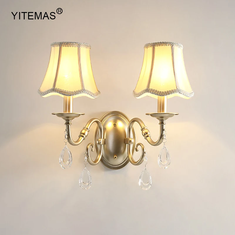 

Gold Wall Lamp With Fabric Lamp Shade Crystal Wall Sconce For Bedroom Bedside Hallway Wall Lighting Fixtures Living Room Stairs