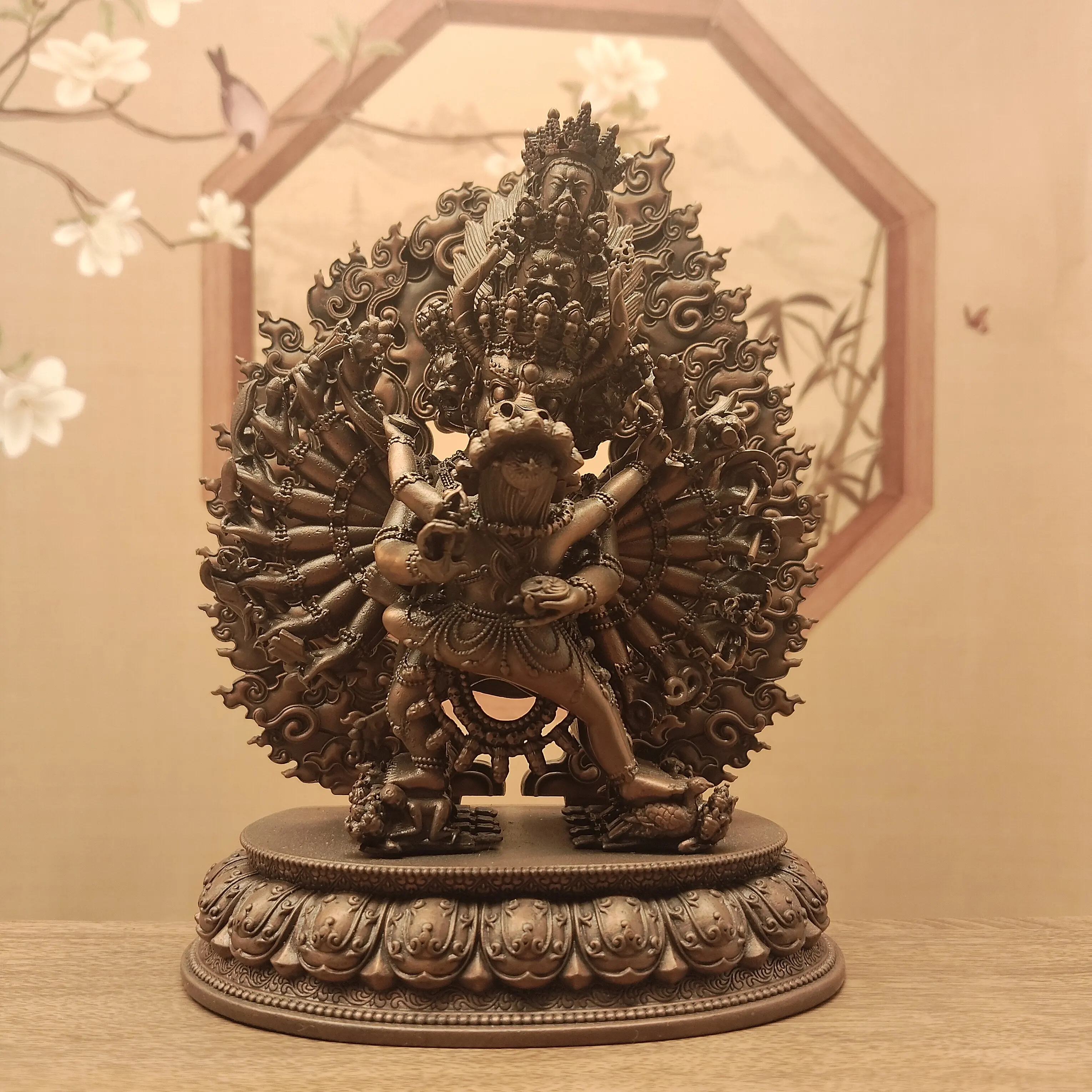 Tibetan Fine Antique Copper Union Yamantaka Statue 15cm Home Office Living Room Altar Blessing