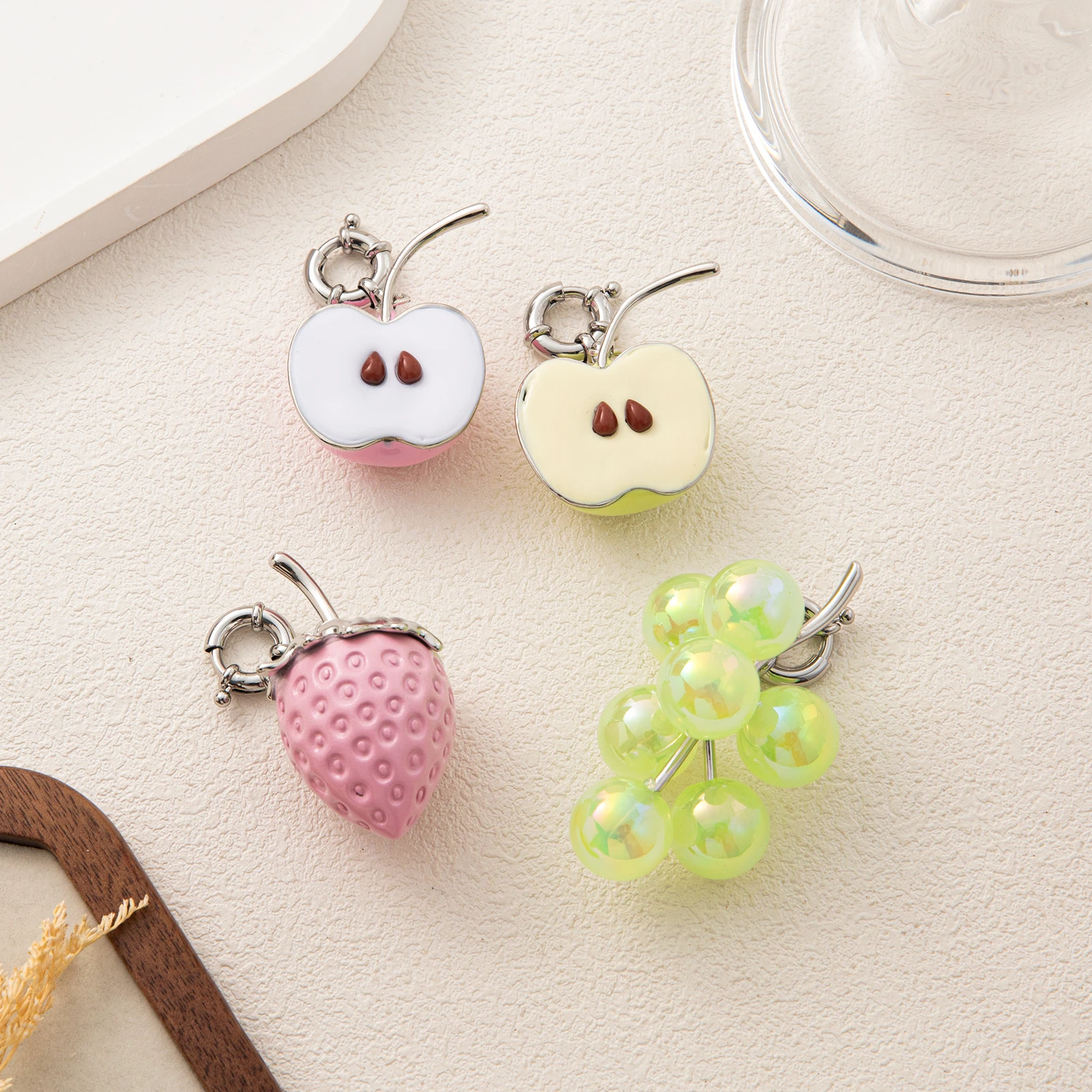 

Fashionable Cute Fresh Fruit Grape Strawberry Cherry Apple Necklace Accessories Pendant charms for jewelry