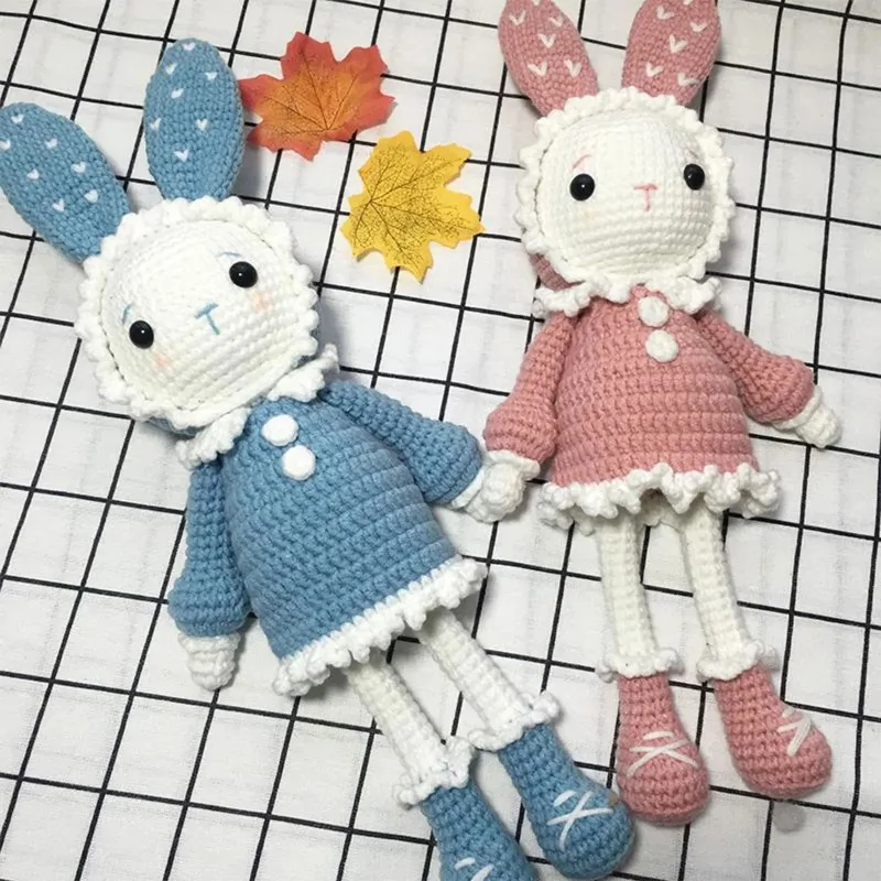 Handmade DIY Crochet Kit Rabbit Doll Crocheting Craft Includes Yarn, Hook, Accessories Animal Crochet Kit for Beginner