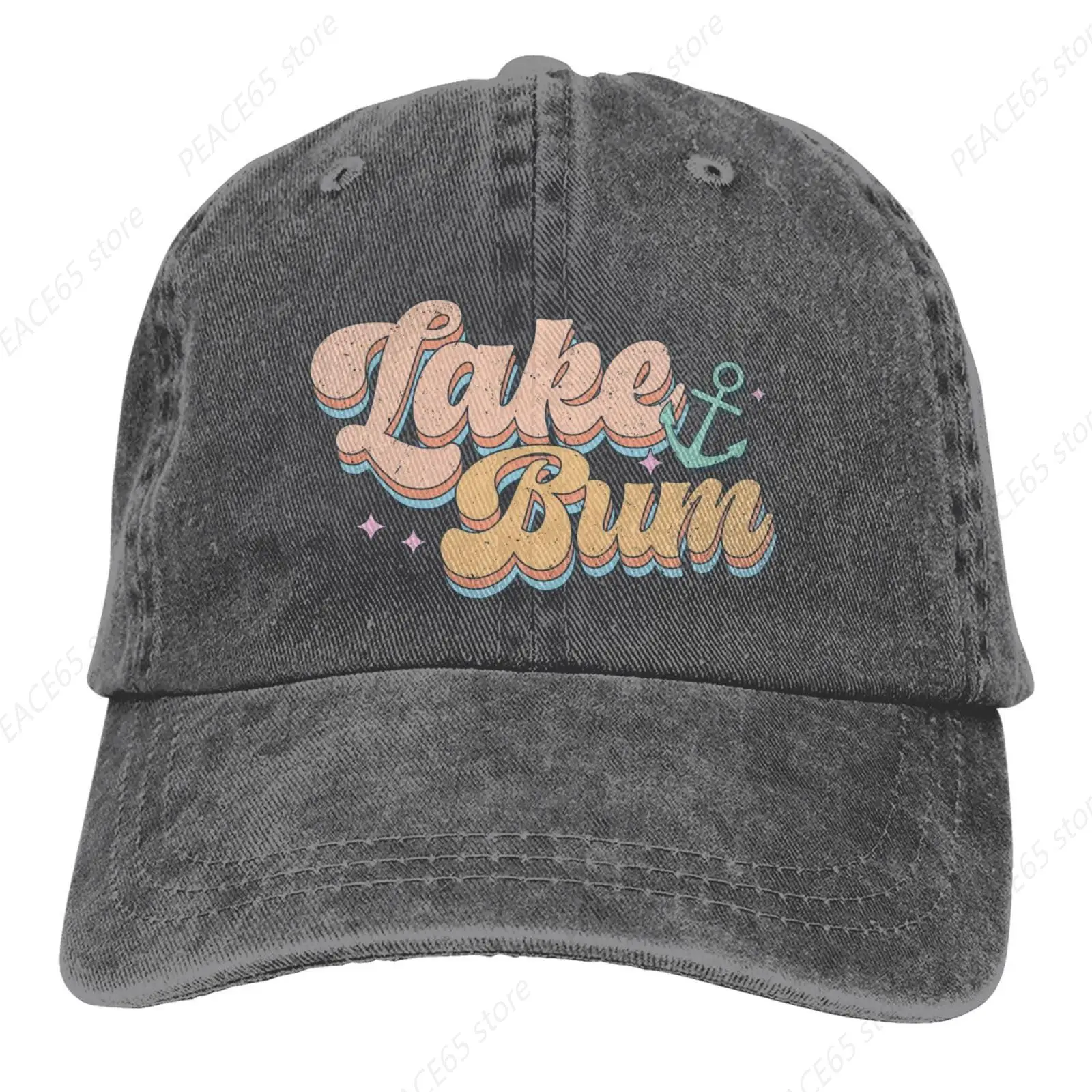 

Lake Bum Lake Life Denim Cap Hipple Design Dad Hat Cotton Hat for Men Women One Size