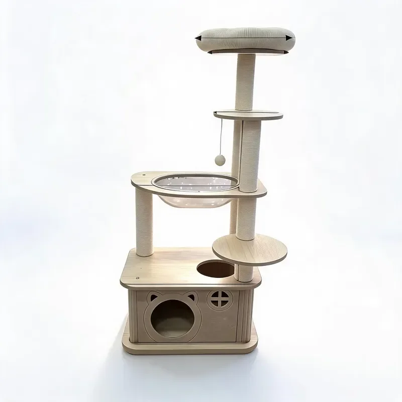 Luxury Modern Wooden Cat Tower Space Capsule Large Four Story House Sisal Scratch Board Pet Furniture Wholesale Modern Luxury