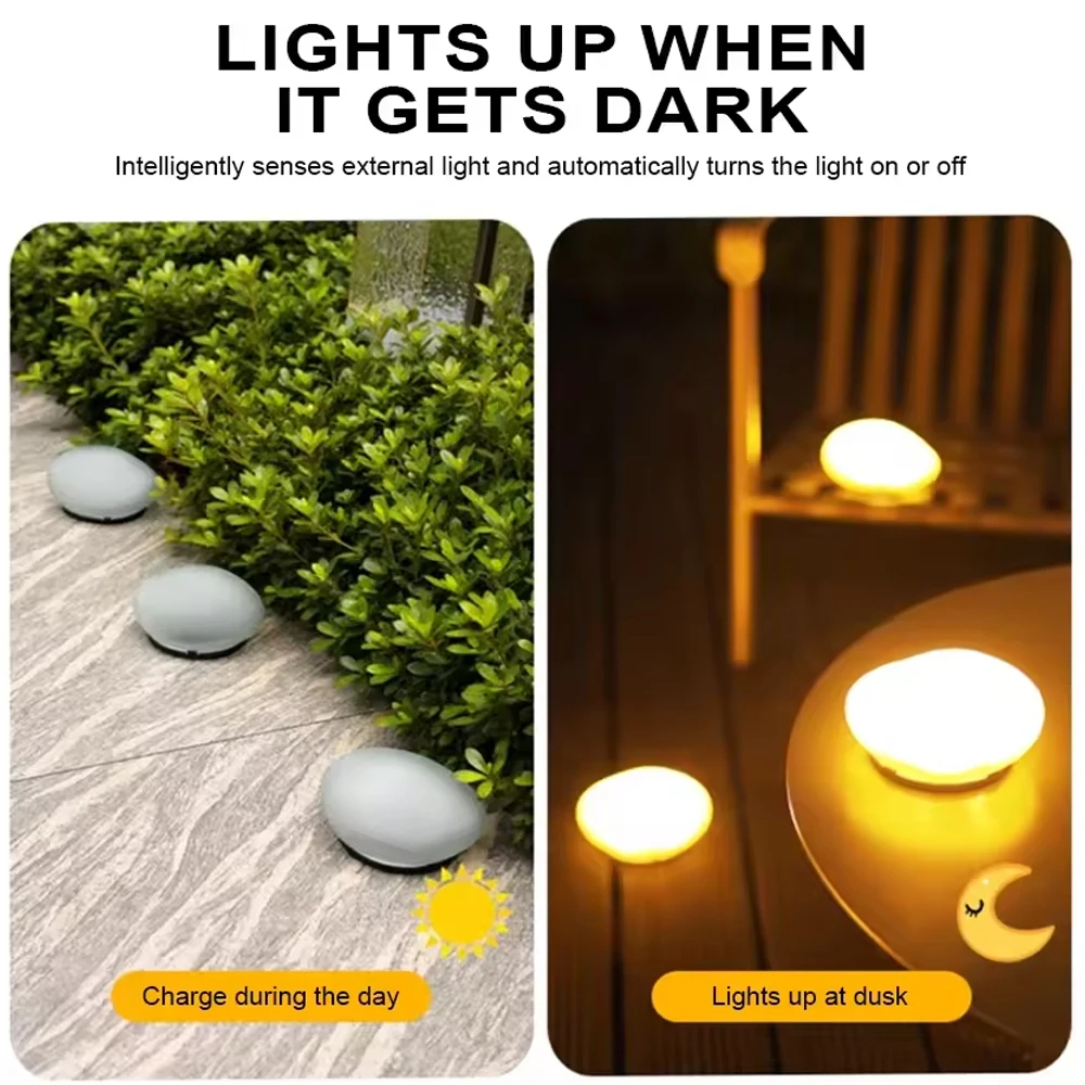 Solar-powered Automatic night Lighting Waterproof Light Cobblestone-Shaped For Courtyard/Garden/Lawn/Road RGB Atmosphere Lamp
