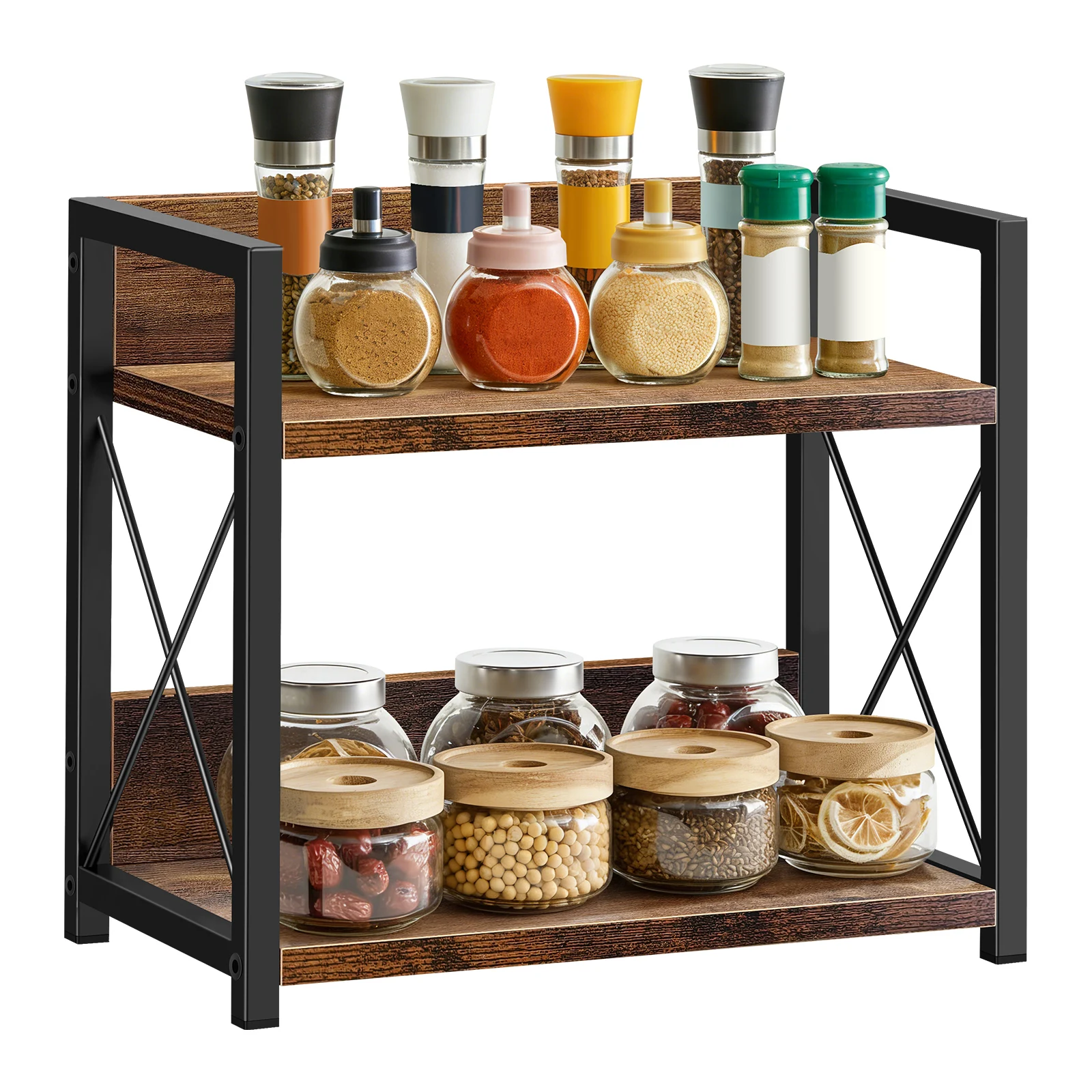 Étagère à épices, étagère de rangement en bois à 2 niveaux pour la cuisine, organisateur de bureau pour épices, pieds antidérapants pour la cuisine, la salle de bain
