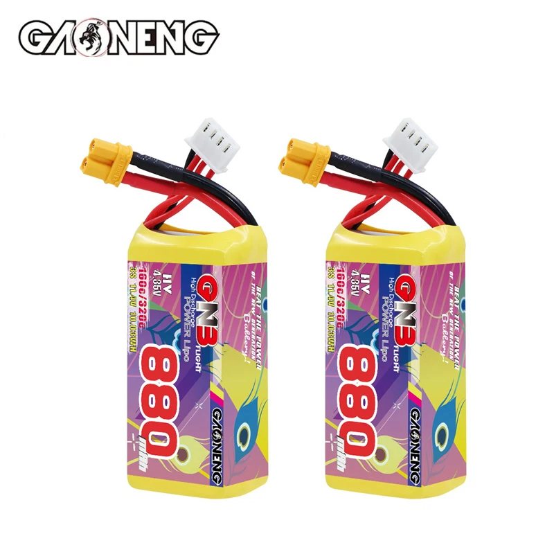 Bateria lipo gnb 3s 11.4v, 2 peças, 880mah 160c/320c ministar com plugue xt30 para rc fpv drone quadcopter helicóptero peças de avião