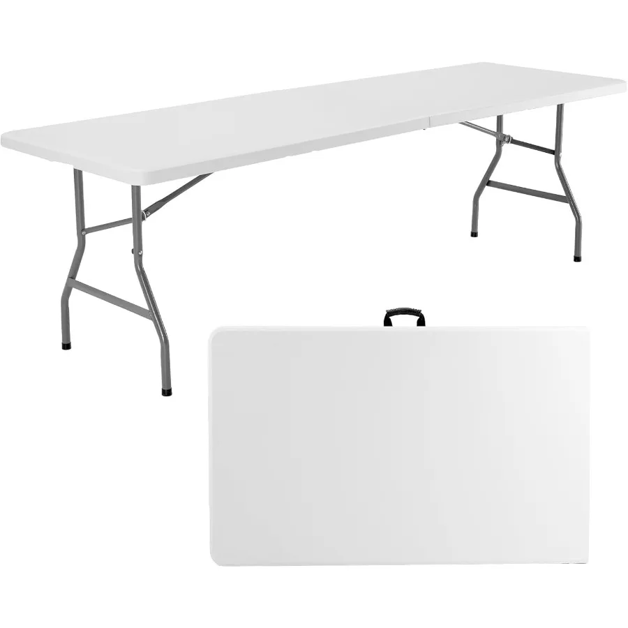 Mesa plegable de 8 pies para uso exterior e interior: escritorio portátil resistente con asa de transporte, ideal para acampar, picnic, fiestas y