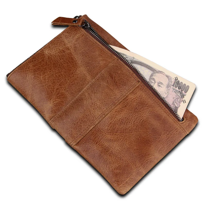 Hot Selling New Men's Real Leather Anti-theft Brush Leather Men's Purse Money Clip Short Vintage Large Capacity Credit Card